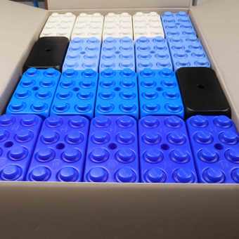 Mooie rustige kleuren blauw en wit voor deze Aqua set, blokken van ESDA