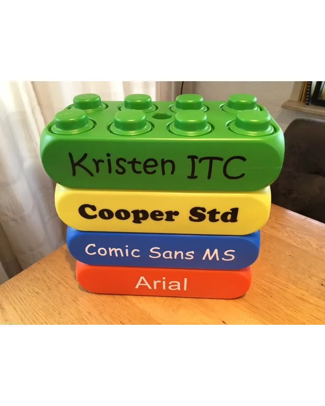 large lego, big blocks huge bricks, with text, own, printed name, separete bricks